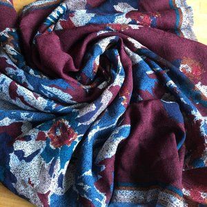Floral Woven shawl  43”x43”  Flower pattern Maroon Blue Beige Colors